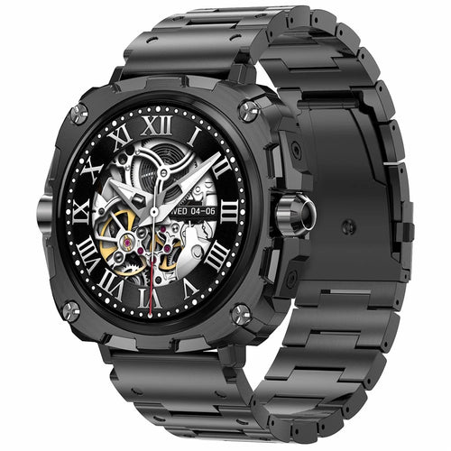 AK71 1.43-inch Touch Screen Waterproof Smart Watch Heart Rate Monitor Sports Watch, Steel Strap - Black - 1