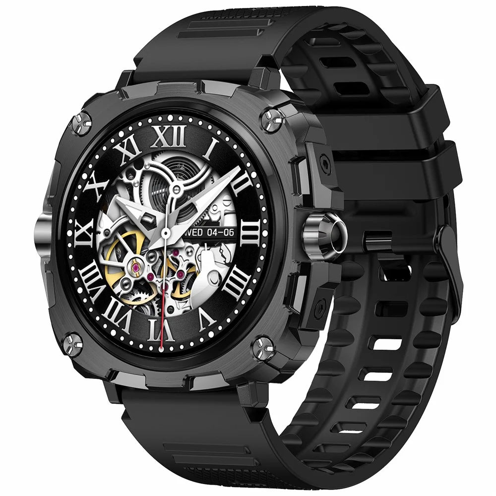 AK71 1.43-inch Touch Screen Waterproof Smart Watch Heart Rate Monitor Sports Watch, Silicone Strap - Black - 1