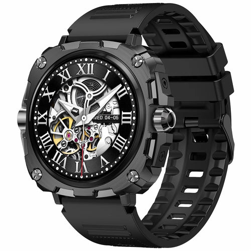 AK71 1.43-inch Touch Screen Waterproof Smart Watch Heart Rate Monitor Sports Watch, Silicone Strap - Black - 1