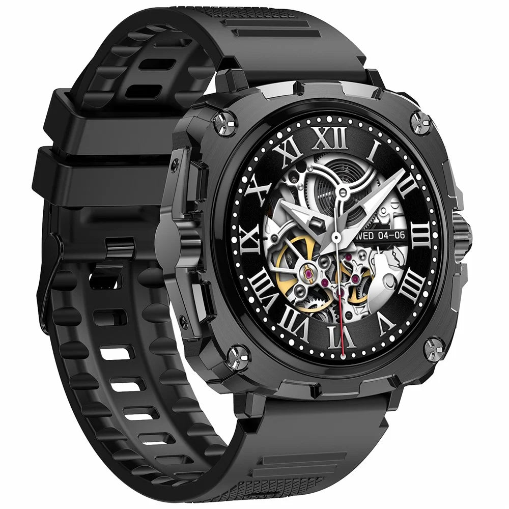 AK71 1.43-inch Touch Screen Waterproof Smart Watch Heart Rate Monitor Sports Watch, Silicone Strap - Black - 2
