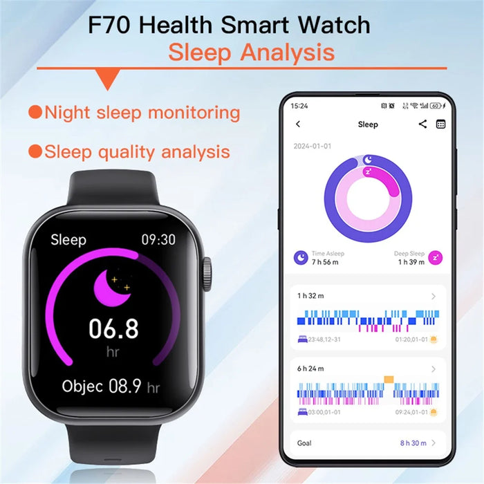 F70 Smart Watch Blood Glucose Health Monitoring Breathing Training Sports Watch, Silicone Strap - Black - 7