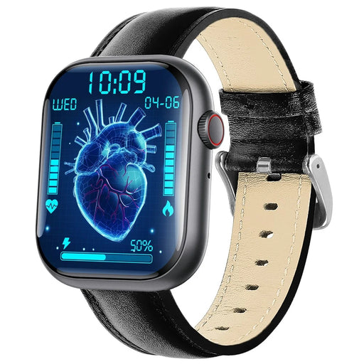 F70 Leather Band Smart Watch Blood Glucose Sleep Monitoring Breathing Training Sports Watch - Black - 1
