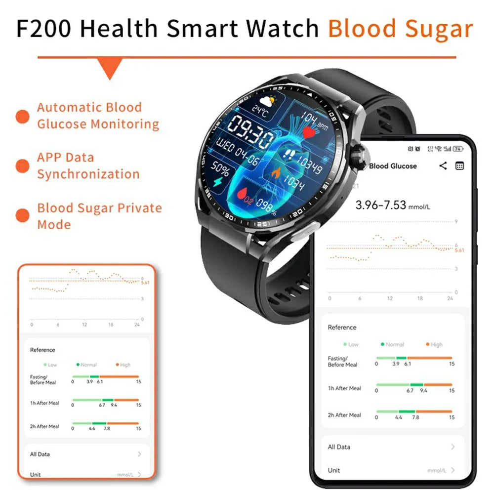 F200 Silicone Strap Smart Sport Watch SOS Non-Invasive Blood Glucose ECG Monitor Smart Bracelet - Black - 7
