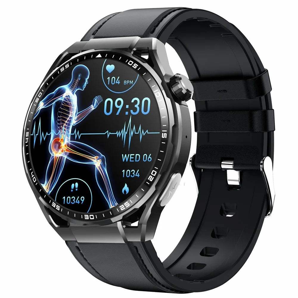 F200 Sport Watch SOS Non-Invasive Blood Glucose ECG Monitor Smart Bracelet, Leather Strap - Black - 1