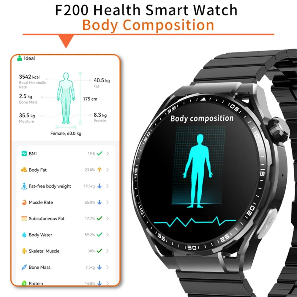 F200 Steel Strap Smart Watch SOS Non-Invasive Blood Glucose ECG Sleep Monitoring Sport Watch - 3