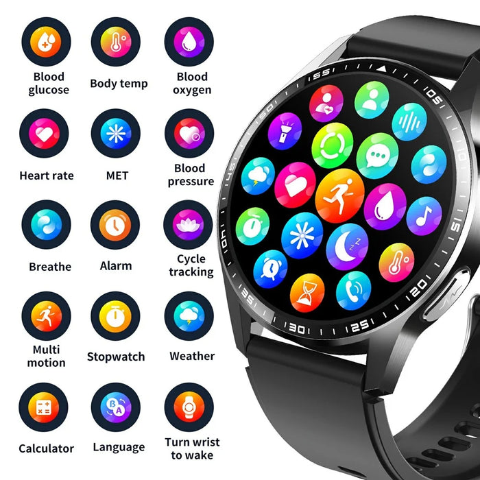 F400 Non-Invasive Blood Sugar Smart Watch ECG Blood Pressure Monitor Bluetooth-compatible Call Sports Watch, Silicone Strap - Black - 4