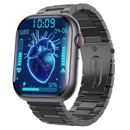 F70 3-Bead Steel Band Smart Watch Blood Glucose Heart Rate Monitoring Bluetooth-compatible Calling Sports Watch - Black - 1