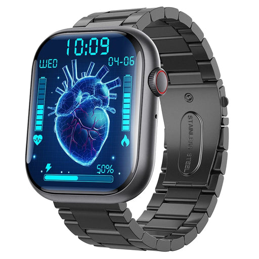 F70 3-Bead Steel Band Smart Watch Blood Glucose Heart Rate Monitoring Bluetooth-compatible Calling Sports Watch - Black - 1