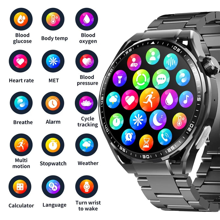 F200 3-Bead Steel Strap Smart Watch Bluetooth-compatible Call SOS Blood Glucose ECG Sleep Monitoring Sport Watch - 2