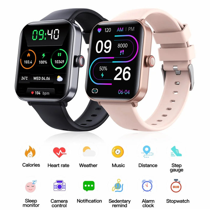 F57pro Smart Watch with Heart Rate, Blood Pressure Monitoring, Bluetooth-compatible Call, Sports Bracelet, Silicone Strap - Black - 3