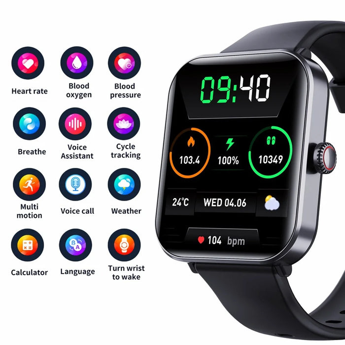 F57pro Smart Watch with Heart Rate, Blood Pressure Monitoring, Bluetooth-compatible Call, Sports Bracelet, Silicone Strap - Black - 4