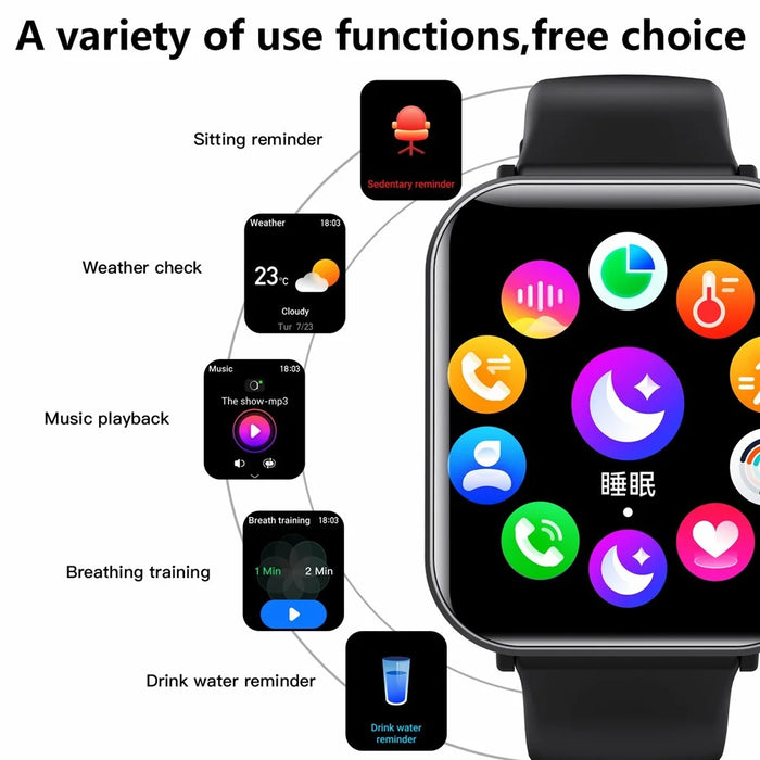 F57pro Smart Watch with Heart Rate, Blood Pressure Monitoring, Bluetooth-compatible Call, Sports Bracelet, Silicone Strap - Black - 5