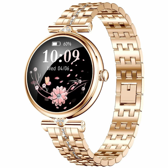AK73 Women's Smart Watch Sports Monitor Waterproof Bracelet with Steel Strap - Gold - 1