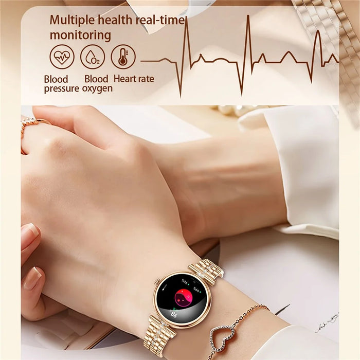 AK73 Women's Smart Watch Sports Monitor Waterproof Bracelet with Steel Strap - Gold - 6