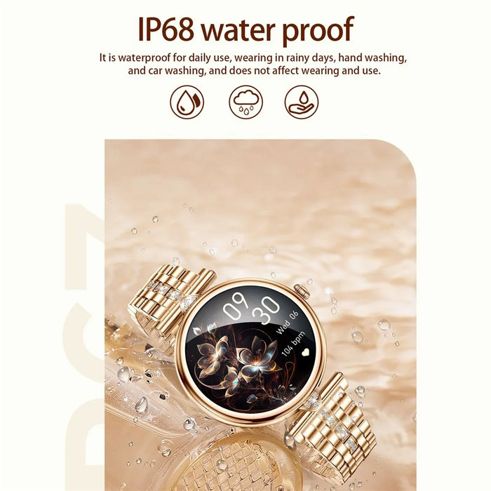 AK73 Women's Smart Watch Sports Monitor Waterproof Bracelet with Steel Strap - Gold - 7