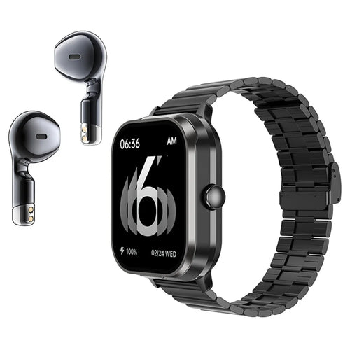 D8 Pro 2-in-1 Bluetooth-compatible TWS Earphone Health Monitoring Bluetooth-compatible Calling Smart Watch, Steel Strap - Black - 1