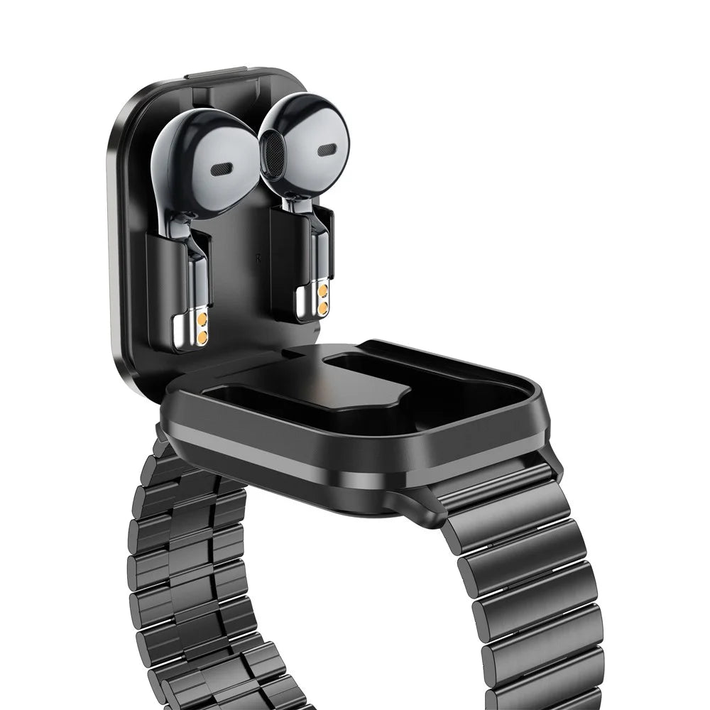 D8 Pro 2-in-1 Bluetooth-compatible TWS Earphone Health Monitoring Bluetooth-compatible Calling Smart Watch, Steel Strap - Black - 5