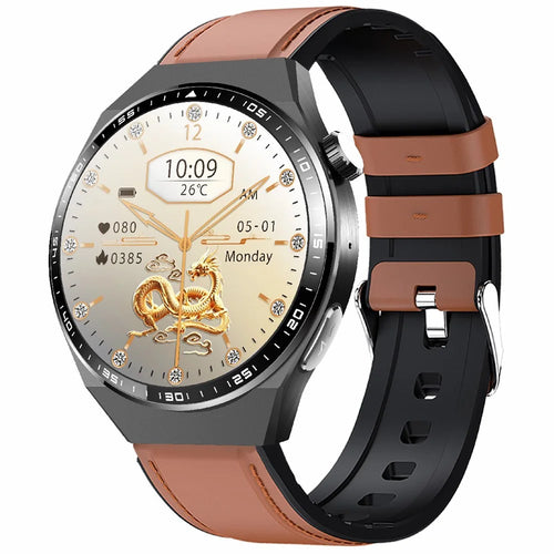 F800 Bluetooth-compatible Call Smart Watch Blood Oxygen ECG Monitor SOS Sports Bracelet, Leather Strap - 1