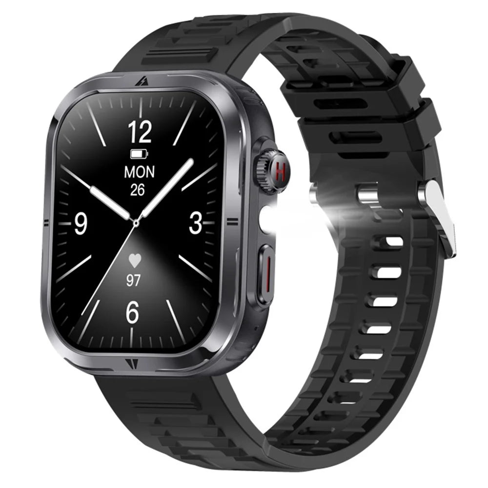 MK86 2.01-inch Square Screen Bluetooth-compatible Call Smart Watch Health Monitoring Waterproof Sports Watch with LED Light - Black - 1