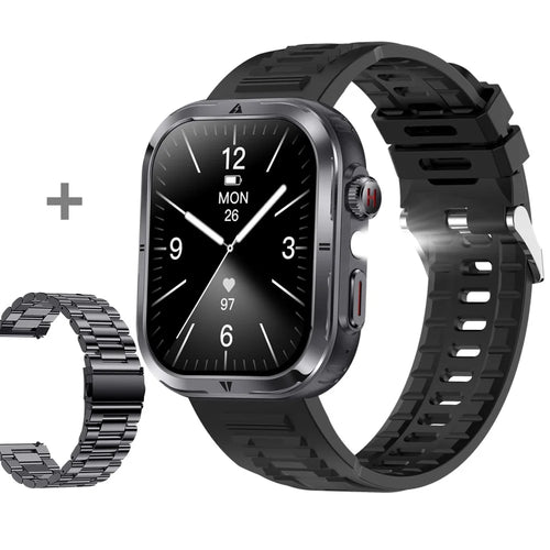 MK86 2.01-inch Screen Bluetooth-compatible Call Smart Watch Health Monitoring Flashlight Sports Watch, Silicone + Steel Strap - Black - 1