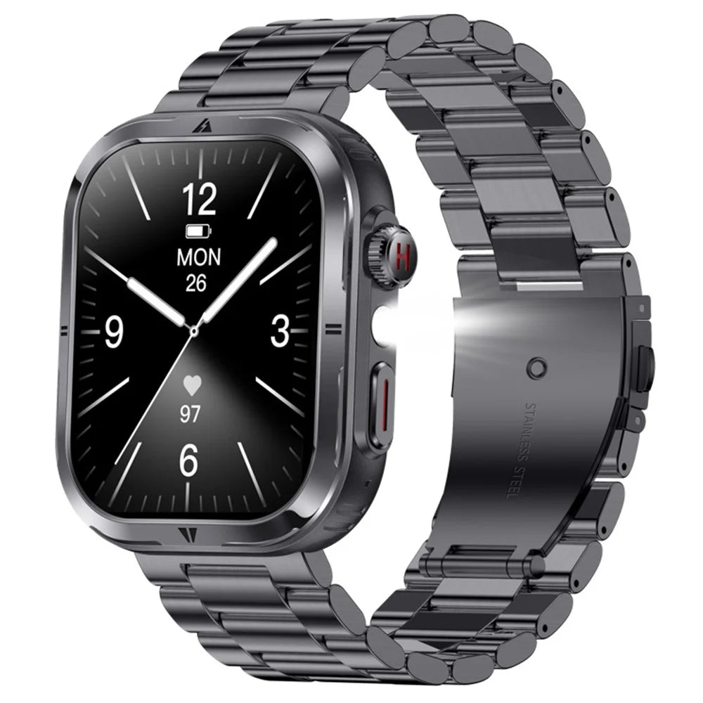 MK86 2.01-inch Screen Bluetooth-compatible Call Smart Watch Health Monitoring Flashlight Sports Watch, Silicone + Steel Strap - Black - 2