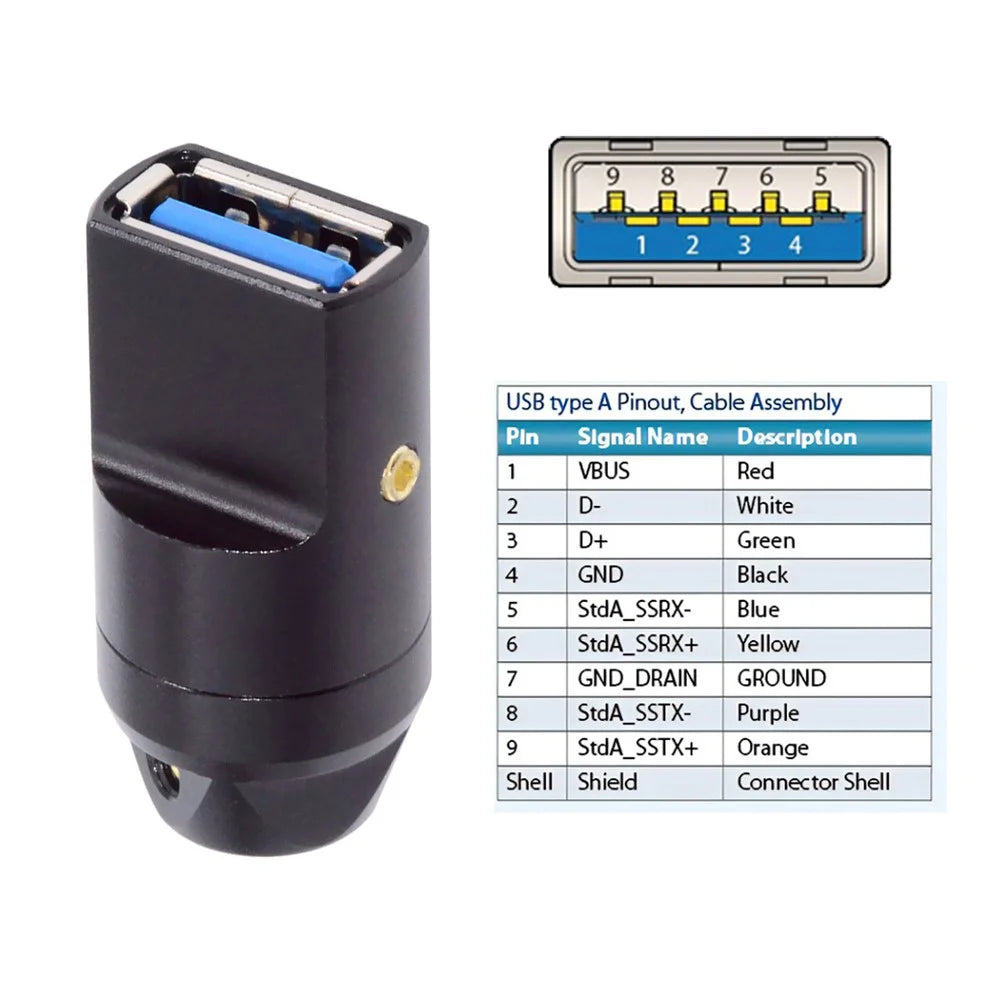 CN-024-FE USB 3.0 Type-A Female Socket Receptacle Connector Solder Type with Aluminum Alloy Shell for 6.0mm Cable - 4