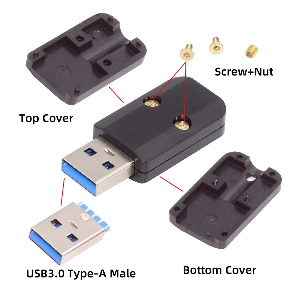 CN-024-MA Solder Type USB 3.0 Type-A Male Plug Connector with Aluminum Alloy Shell for 6.0mm Cable - 7