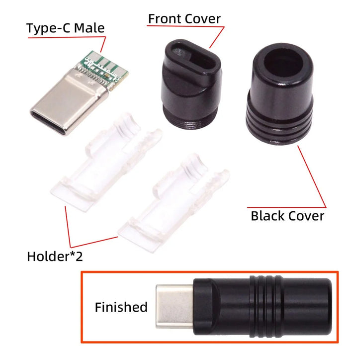 CN-026-BK USB 3.1 Type-C Male Plug Connector Solder Type with Aluminum Alloy Shell for 4.0mm-6.0mm Cable - Black - 3