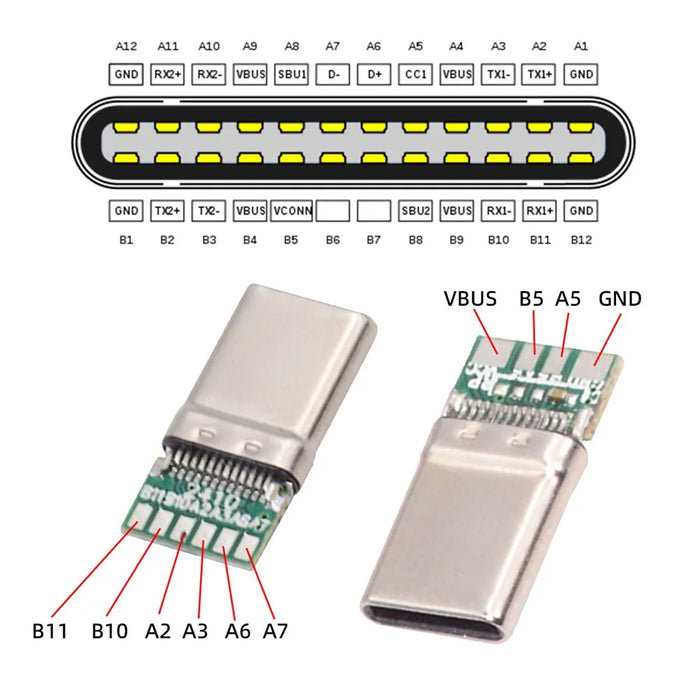 CN-026-BK USB 3.1 Type-C Male Plug Connector Solder Type with Aluminum Alloy Shell for 4.0mm-6.0mm Cable - Black - 4