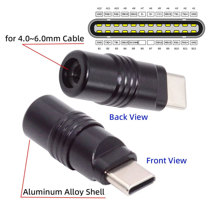 CN-026-BK USB 3.1 Type-C Male Plug Connector Solder Type with Aluminum Alloy Shell for 4.0mm-6.0mm Cable - Black - 5