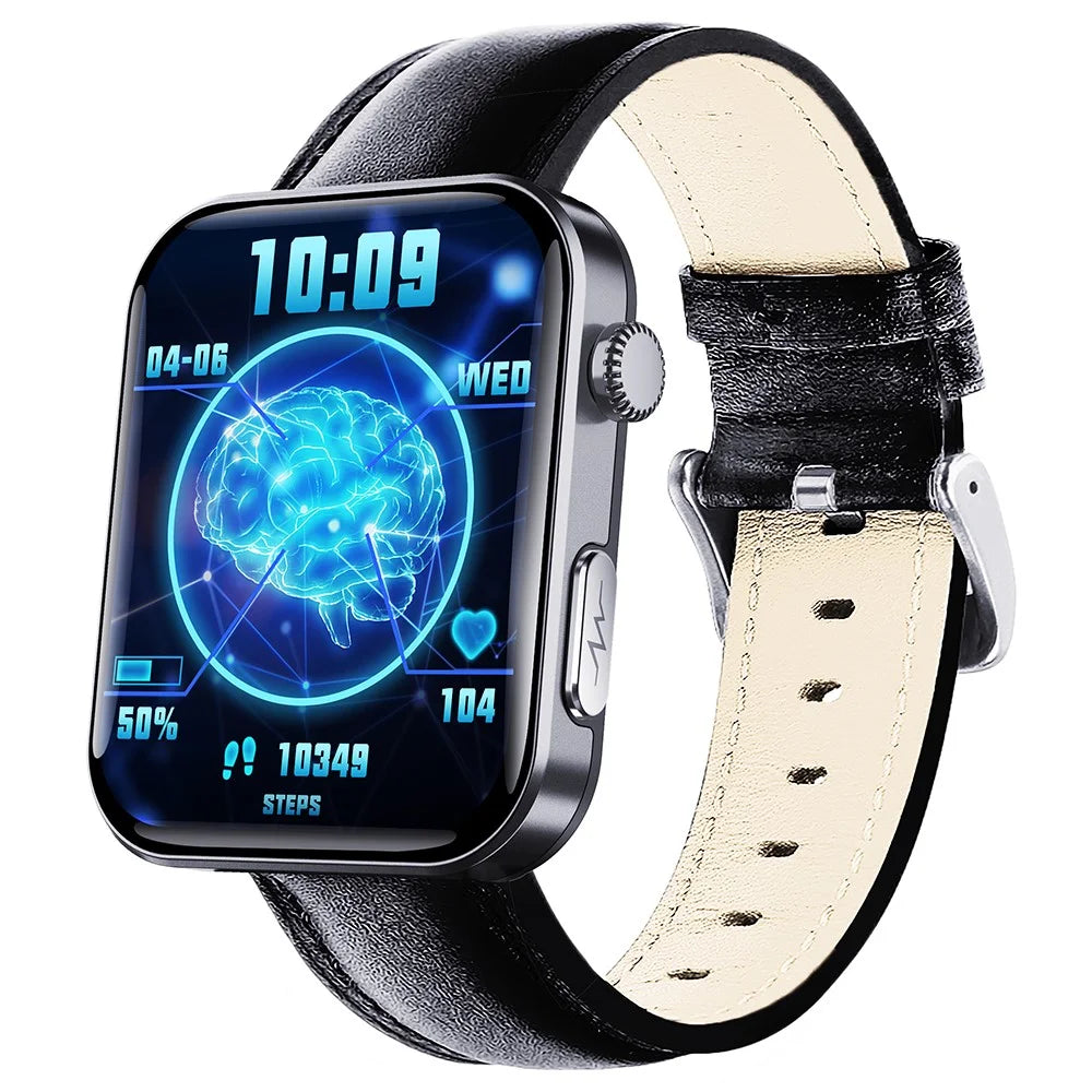 F300 2.10-inch HD Screen Smart Watch Bluetooth-compatible Call Heart Rate Sleep Monitor Sport Watch, Leather Strap - Black - 1