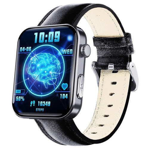 F300 2.10-inch HD Screen Smart Watch Bluetooth-compatible Call Heart Rate Sleep Monitor Sport Watch, Leather Strap - Black - 1