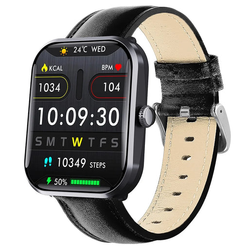 F96 Smart Watch SOS Bluetooth-compatible Call Bracelet Blood Sugar Monitoring Fitness Tracker (Leather Strap) - Black - 1