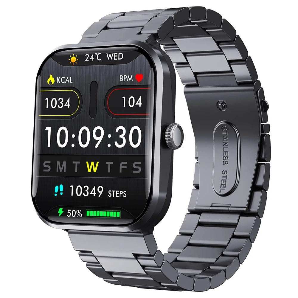 F96 Smart Watch SOS Bluetooth-compatible Call Bracelet Blood Sugar Monitoring Fitness Tracker (Steel Strap) - Black - 1