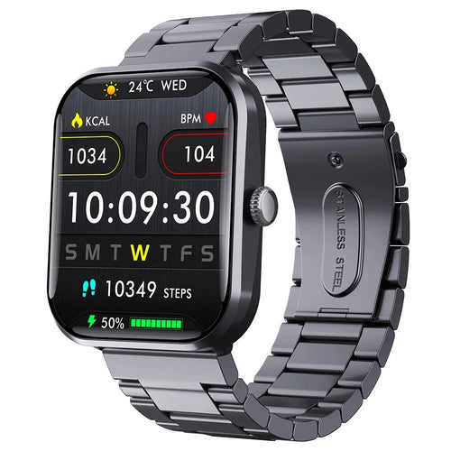 F96 Smart Watch SOS Bluetooth-compatible Call Bracelet Blood Sugar Monitoring Fitness Tracker (Steel Strap) - Black - 1