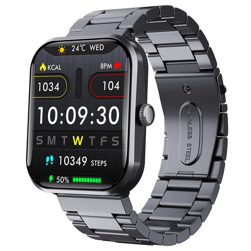 F96 Smart Watch SOS Bluetooth-compatible Call Bracelet Blood Sugar Monitoring Fitness Tracker (Steel Strap) - Black - 1