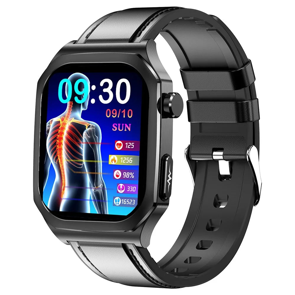 ET280 ECG Smart Watch Monitoring Blood Oxygen SOS Bracelet Wrist Band with Leather Strap - Black - 1