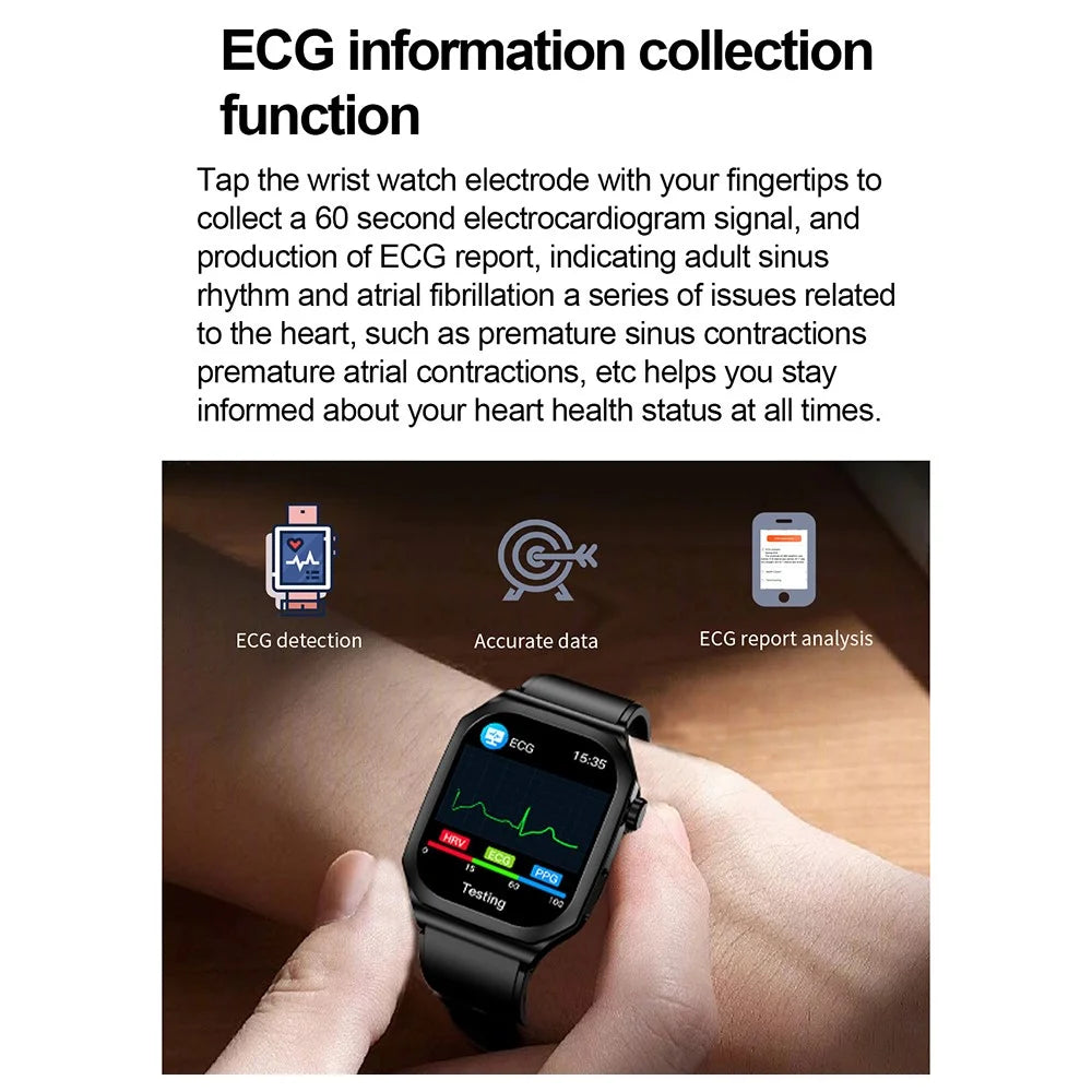 ET280 ECG Smart Watch Monitoring Blood Oxygen SOS Bracelet Wrist Band with Silicone Strap - Black - 4