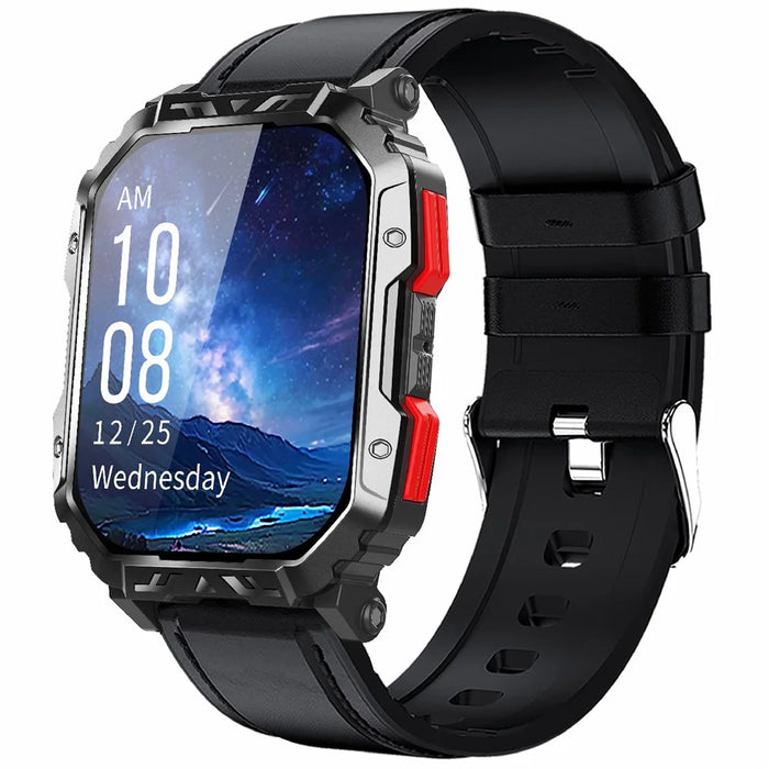 F407 Outdoor Waterproof Rugged Smart Watch Blood Sugar Heart Rate Monitor with Leather Strap - Black - 1