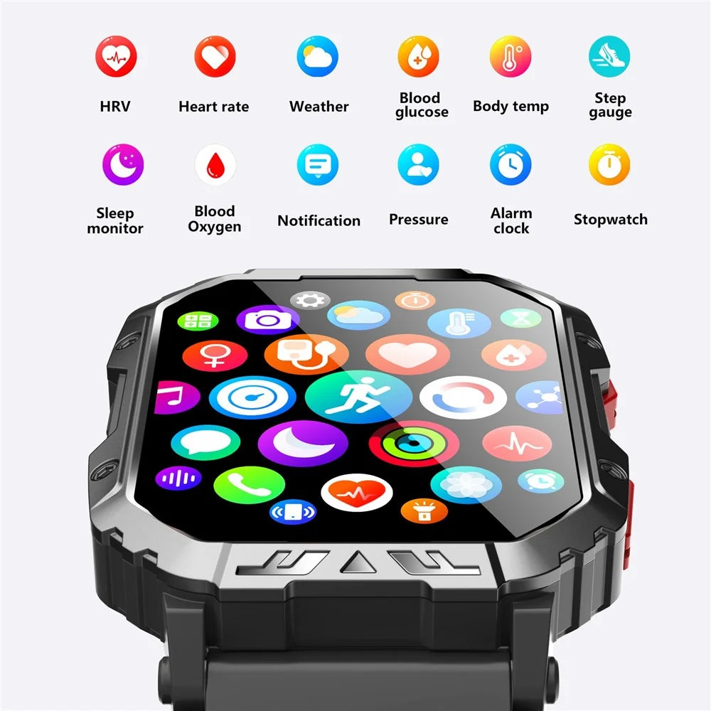 F407 Outdoor Waterproof Rugged Smart Watch Blood Sugar Heart Rate Monitor with Steel Strap - 3