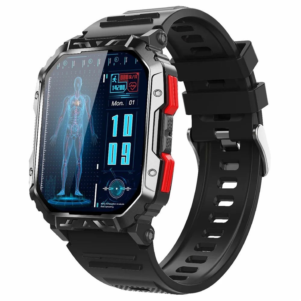 F407 Outdoor Waterproof Rugged Smart Watch Blood Sugar Heart Rate Monitor with Silicone Strap - 1