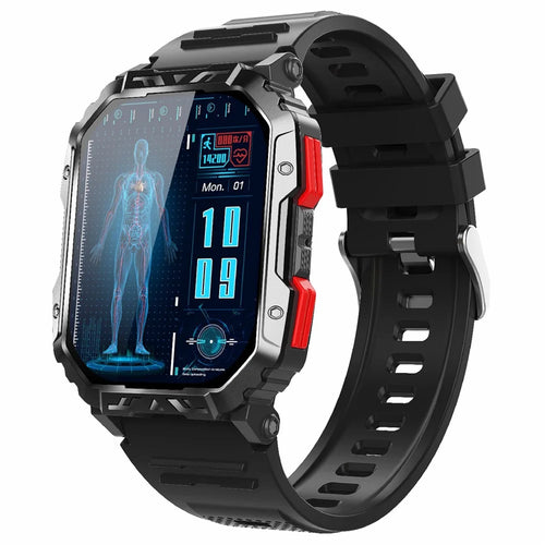 F407 Outdoor Waterproof Rugged Smart Watch Blood Sugar Heart Rate Monitor with Silicone Strap - 1