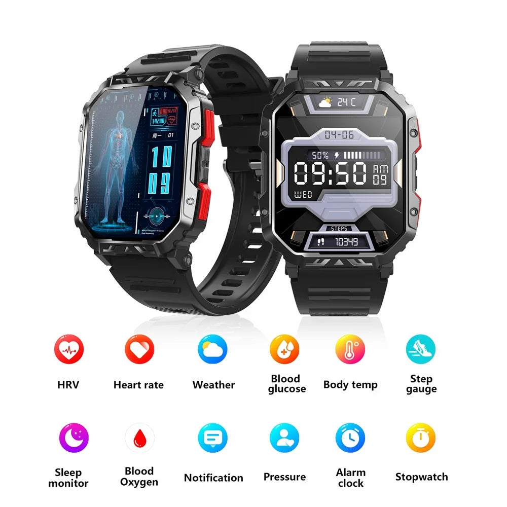 F407 Outdoor Waterproof Rugged Smart Watch Blood Sugar Heart Rate Monitor with Silicone Strap - 2