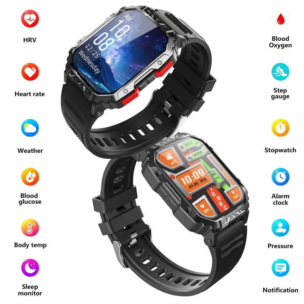 F407 Outdoor Waterproof Rugged Smart Watch Blood Sugar Heart Rate Monitor with Silicone Strap - 3