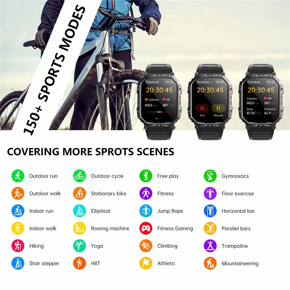 F407 Outdoor Waterproof Rugged Smart Watch Blood Sugar Heart Rate Monitor with Silicone Strap - 4
