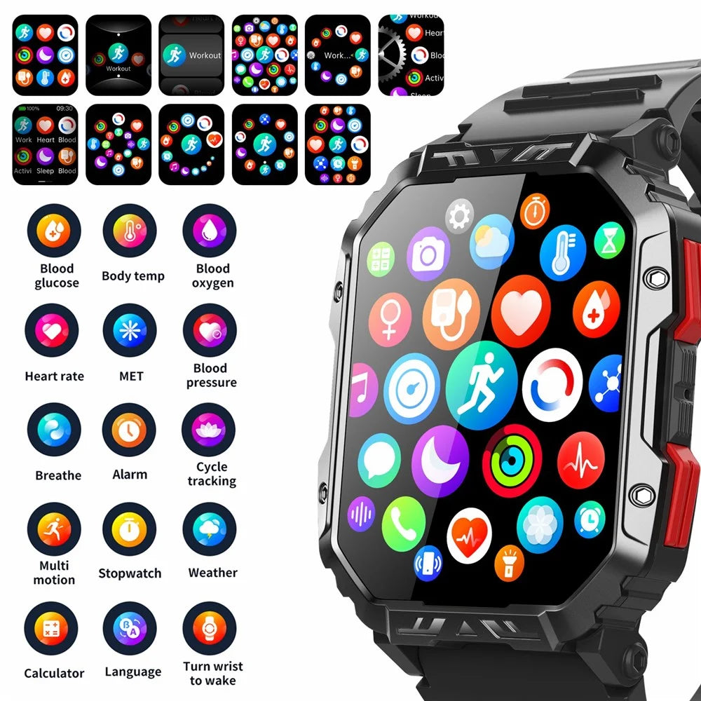 F407 Outdoor Waterproof Rugged Smart Watch Blood Sugar Heart Rate Monitor with Silicone Strap - 5