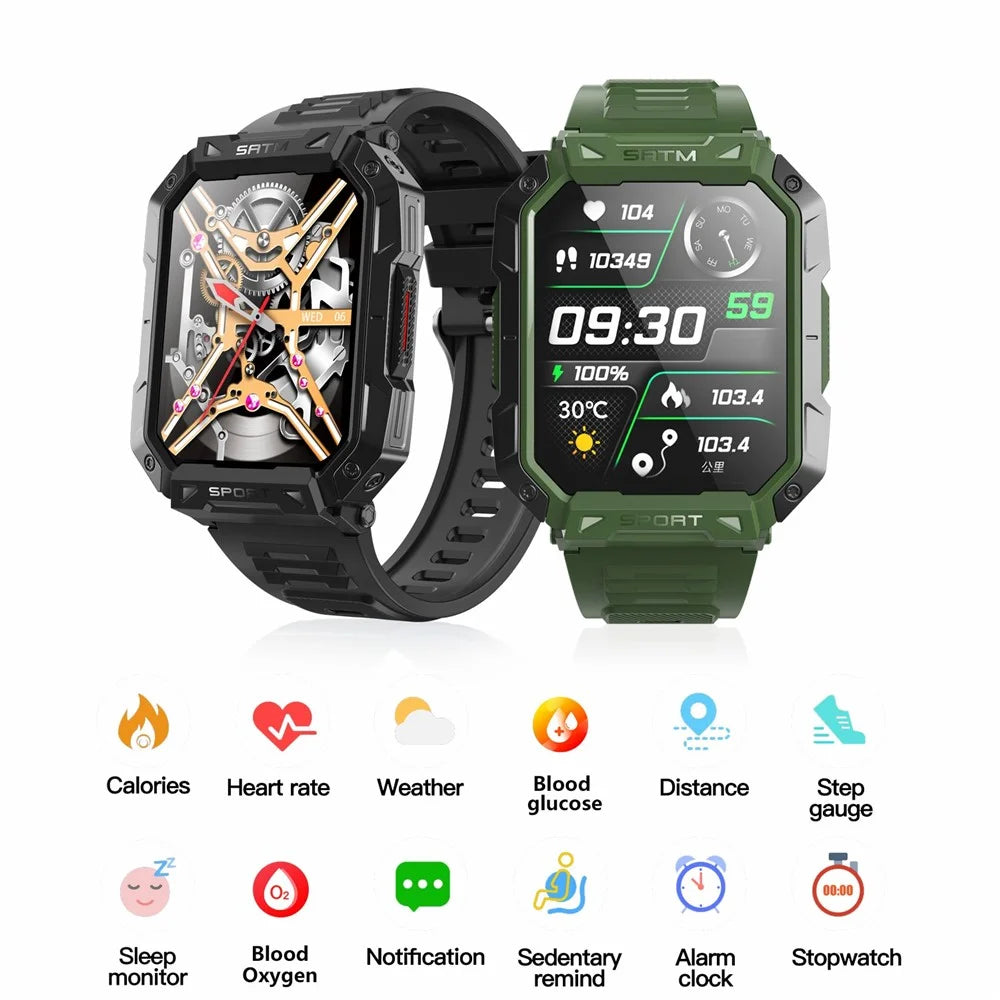 F307 Waterproof Rugged Smart Watch Bluetooth-compatible Call 2.1 inch Screen Sports Tracker Blood Sugar Monitor - Green - 2