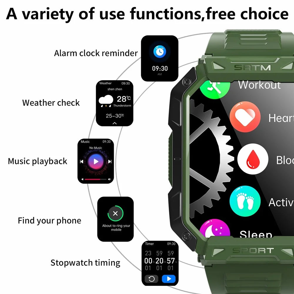 F307 Waterproof Rugged Smart Watch Bluetooth-compatible Call 2.1 inch Screen Sports Tracker Blood Sugar Monitor - Green - 5