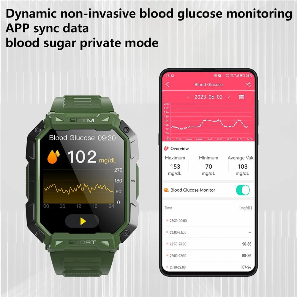 F307 Waterproof Rugged Smart Watch Bluetooth-compatible Call 2.1 inch Screen Sports Tracker Blood Sugar Monitor - Green - 7