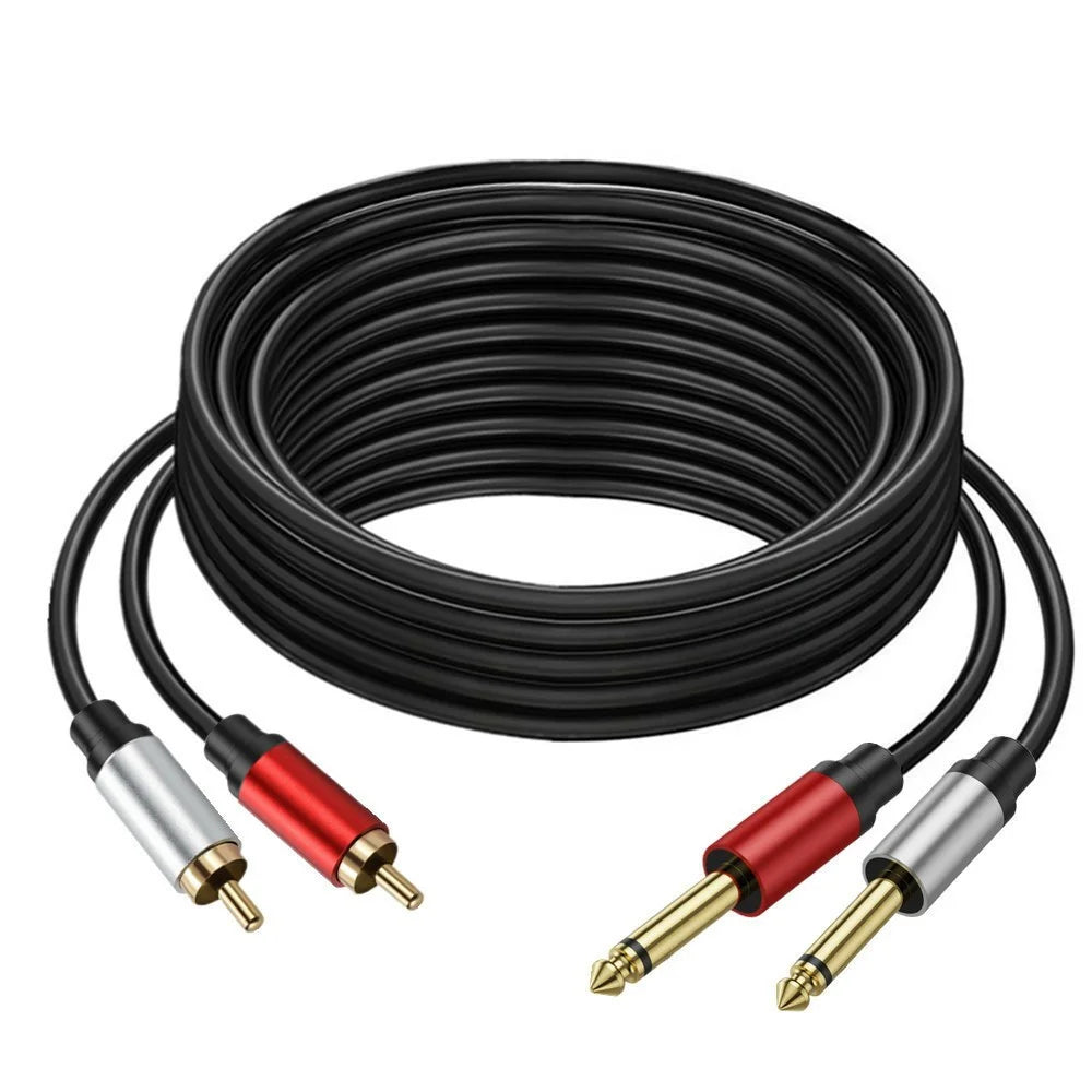 5m Dual 1 / 4 inch TS to Dual RCA Stereo Audio Cable 2x 6.35mm TS to RCA Male Adapter Wire - 1